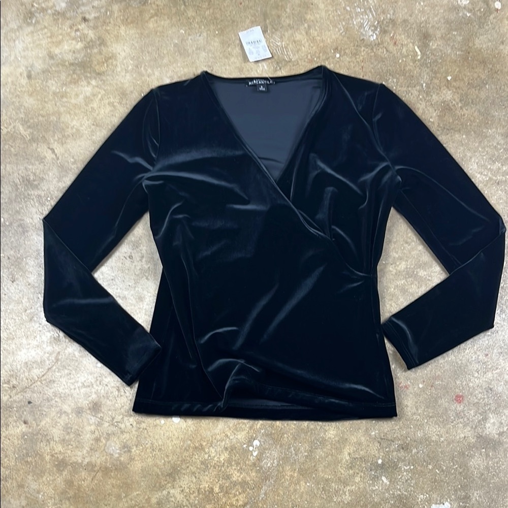 J. Crew Black Velvet Faux Wrap Long-Sleeve Top